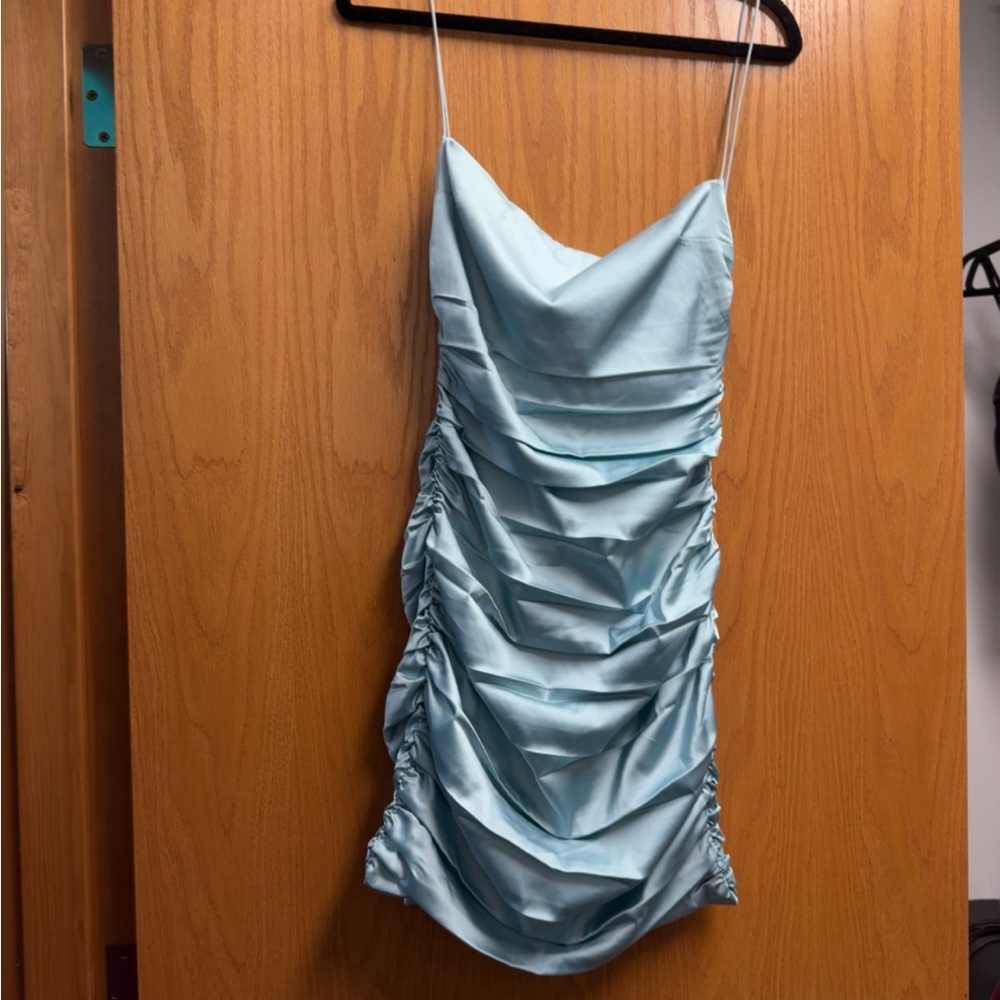 Elegant Light Blue Ruched Dress